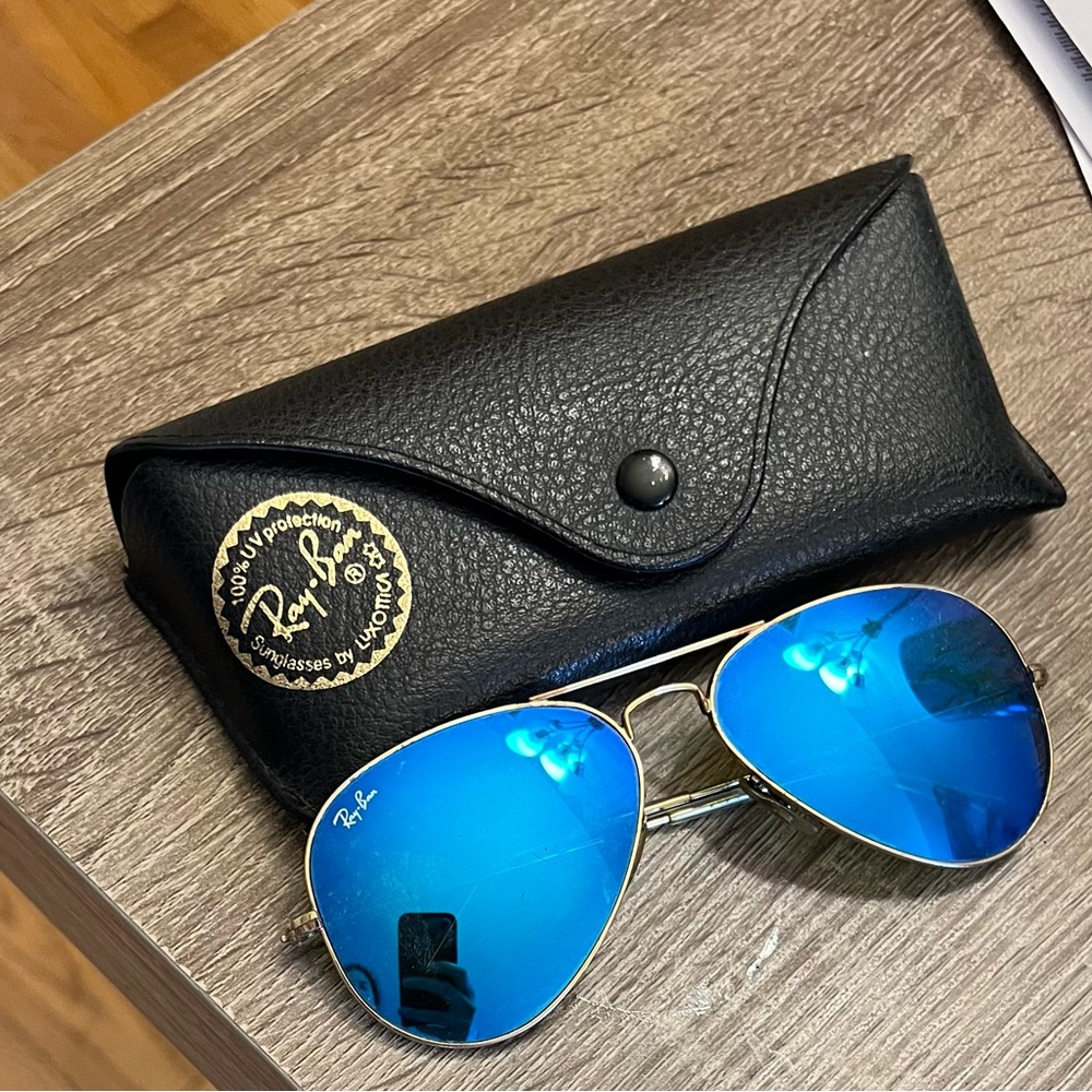 RAYBAN blue mirrored aviators sunglasses & case